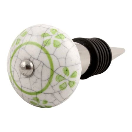 Pea Green Floral Crackle Ceramic Wine Stopper 
